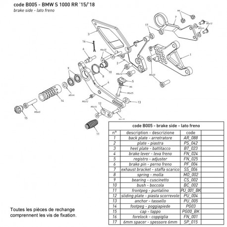 Pièce de rechange pour commandes reculées Bonamici Racing S1000RR 2015-2018