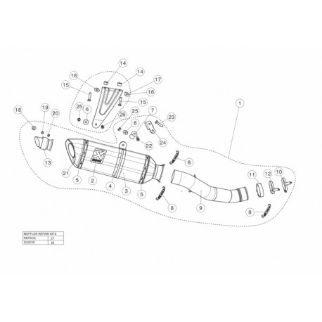 Akrapovic spare parts kit for carbon silencer for RSV4 2015-2020