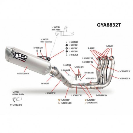 Spark Exhaust&nbsp;Ersatzteile zur&nbsp;titan&nbsp;komplett Auspuffanlage&nbsp;mit Force Endschalldämpfer&nbsp;Yamaha R1 2015-2024