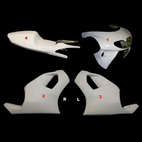 SRT Fairings Complete 4-piece fiberglass fairing kit for road bikes, version 1, for Aprilia 125 Extrema 1995-1998